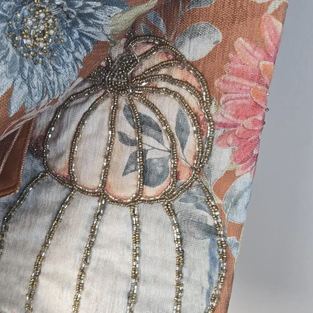 Nicole Miller MANTEL SCARF 24 X 84 PUMPKINS Beaded Embroidered Embellished NWT